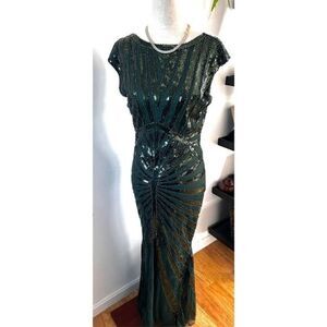 1920 style sequins dress green long maxi dress size cs